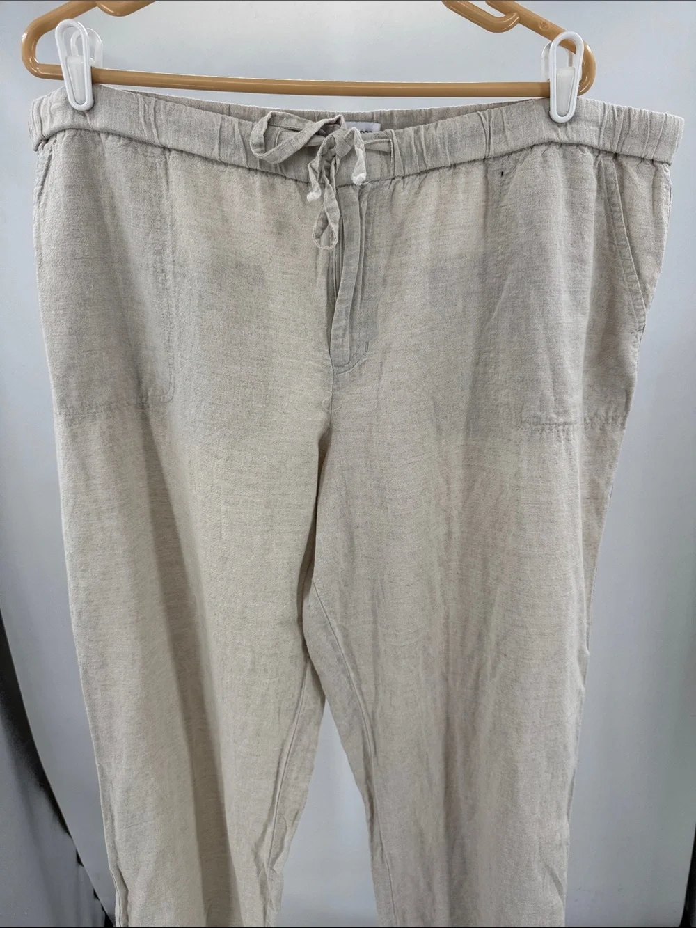 Liz Claiborne Light Khaki Cream Drawstring Linen-Blend Pants XXL casual neutral